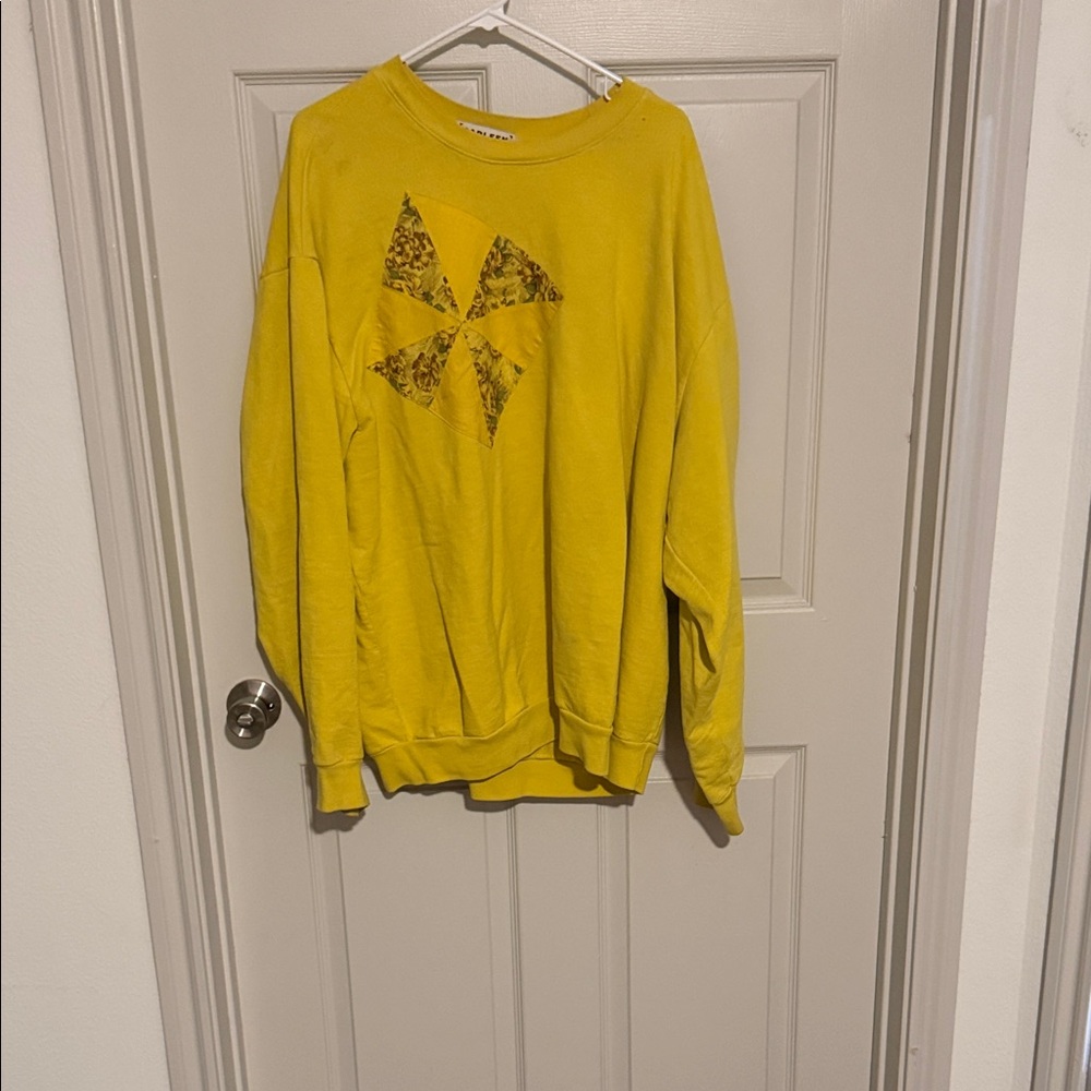 Yellow Women's Crewneck Sweatshirt with Graphic Detail